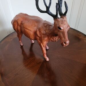 Vintage Leather Wrapped Brown Deer Standing 11.5 Inches Tall